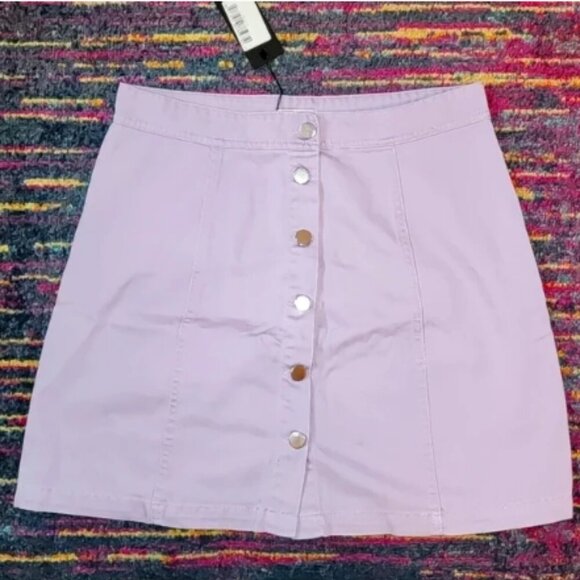Iris brand Lavender Purple Button Up Mini Skirt 90's Vibe Size L NWT - Picture 1 of 5